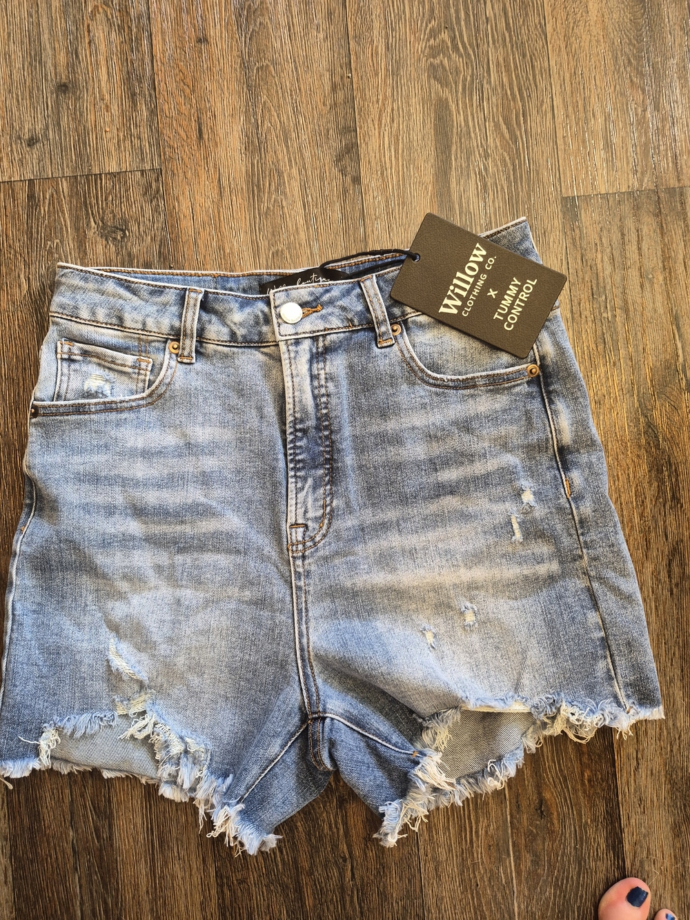 Willow Light Blue Distressed High-Rise Denim Shorts